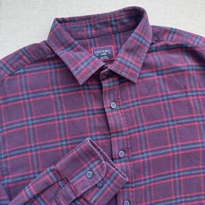 UNTUCKit Mens Barry Plaid Button Down Shirt‎ Size L Red Blue Brushed Cotton